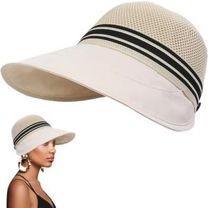 Womens Sun Hats Wide Brim Hat, Breathable Plus Wide Peaked Cap for UV Protection Hiking Fishing Beach Outdoor Riding Horse UPF 50+ Beige