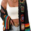 Women's Floral Crochet Cardigan Boho Hollow Out Sweater Cardigan (L)
