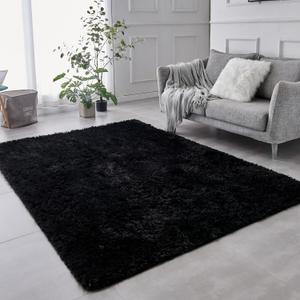 TABAYON Indoor Modern Soft 7x10 Shag Area Rugs, Non-Slip Plush Nursery Accent Area Rug, Furry Faux Fur Shaggy Carpet for Living Room Home Decor Black