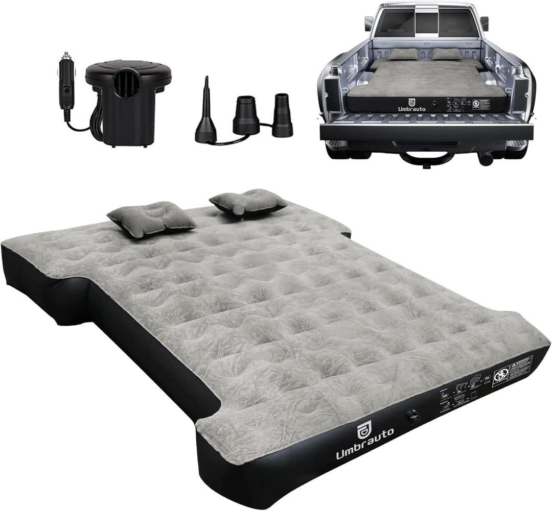 Umbrauto Air Mattress for 5-5.8 ft Full-Size Short Beds, Inflatable Truck Tent Airbed with Pump, Pickup Camper Air Bed for Camping (Khaki Gray)