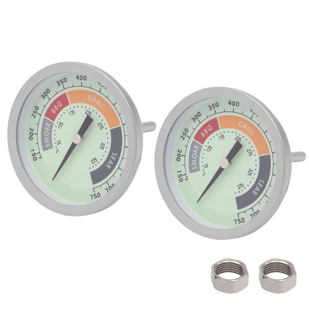 MOASKER Upgraded 3 1/ 8" BBQ Thermometer Gauge Accessories for Char-Broil Oklahoma Joe’s Smoker, Char-Griller, Pit Boss, Masterbuilt and Most Charcoal Grills, 2 Pieces Luminous Temperature Replacement