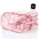 Homemate Heated Blanket Electric Throw - 50"x60" Heating Blanket Throw 1/2/4/6/8 Hours Auto-Off 10 Heat Levels Over-Heat Protection Luxury Faux Fur Sherpa ETL Certification