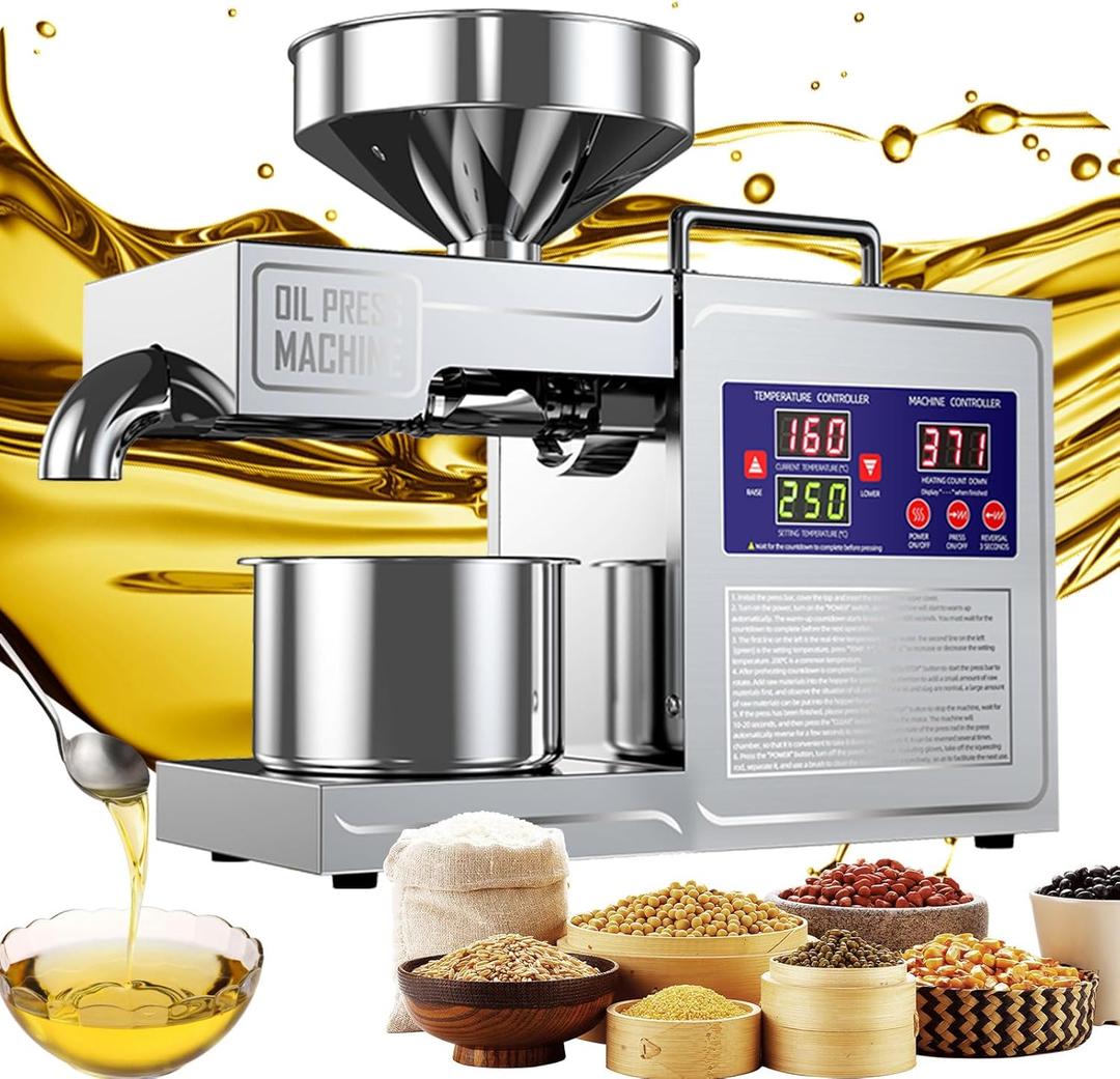Oil Press Machine Oil Extractor Commercial Automatic Stainless Steel Cold Press Oil Machine Electric Seed Oil Maker Silver Oil Pressure Machine for Home Use 820 W 110 V US Plug