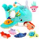 FREYBLI Baby Toys 6-12 Months - Soft Ocean Adventure Toy with Rattle, Crinkle Paper, Squeaker, Mirror - Baby Sensory Montessori Toys for 6 Month Old Developmental, 1 Year Old Boy Girl Gifts Toys (Blue)