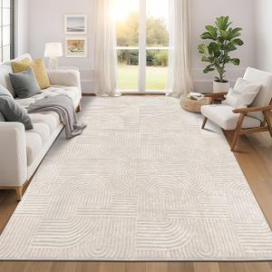 Pauwer 8x10 Area Rugs for Living Room, Modern Non Slip Washable Rug, Beige | Arch Pattern, Soft Fluffy, Neutral, Boho Accent, Solid Color Floor Carpet, For Kids Room Dining Room Nursery Entryway