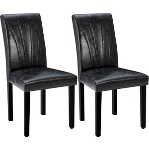 VECELO Upholstered Dining Chairs Set of 2, Modern PU Leather Dinning Room Chair with Solid Wood Legs and High Back, Parsons for Kitchen/Living Room- Black 