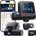 4K 3-Channel Dash Cam Front and Rear with Cabin, STARVIS 2 Sensor, Dash Camera for Cars with WiFi 6, G-Sensor, Loop Recording, Night Vision, 24H Parking Mode, 64GB Card Included (Black)
