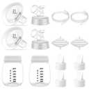 Full Breast Pump Parts with 17mm Oval Soft Rim Flanges and Wide-Mouth Base Connector for Spectra S2 S1 9 Plus SG, Medela, Lansinoh Pumps, Include Flange, Valve, Backflow Protector, Tubing and Bottle