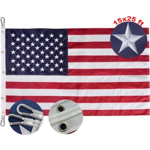 Bradford Large American Flag 15x25 ft Embroidered Stars USA US Flags Outdoor Heavy Duty Nylon Huge US Flags with 5 Brass Grommets