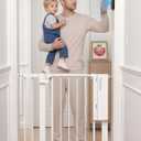 Babelio Smart Baby Gate with Auto-Unlock/Close, Pressure Mounted No Drill for Doorways/Top of Stairs. Pet/Dog Door Wide Walk Thru w/Infrared Sensor & Instant Safety Alert (White, 30.3-47.2" W, 30" H)