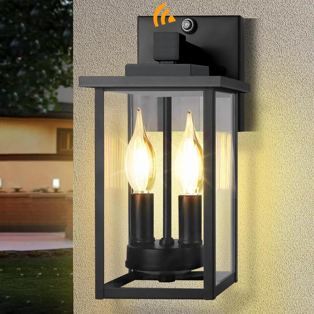 2-Light Dusk to Dawn Outdoor Wall Lights, Waterproof Exterior Lighting Fixtures with Shatterproof Glass, Rustproof Metal Outdoor Sconce Lights for Porch Garage House Exterior