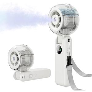 Portable Fan Handheld, Powerful Cooling Misting Fan Rechargeable, LED Display, 100 Speed Stepless Control, 155° Foldable, 4 IN 1 Personal Mist Fan for Outdoor, Travel, Makeup, Gifts for Men Women