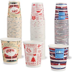 Richboom Christmas Cups, 100 Count 8 oz Disposable Christmas Coffee Cups Holiday Paper Coffee Cups Hot Chocolate Bar Supplies for Merry Christmas or New Year Party Decorations