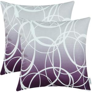 CaliTime Pack of 2 Soft Canvas Throw Pillow Covers Cases for Couch Sofa Home Decor Modern Gradient Ombre Circles Rings Both Sides 18 X 18 Inches Gray to Deep Purple