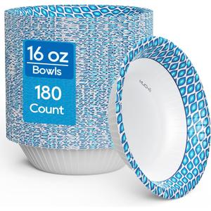MUCHII 180 Count Paper Bowls 16 oz, Printed Soak Proof Disposable Bowls Bulk for Breakfast, Lunch, and Dinner Meals