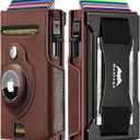 Smart Apple Air tag Wallet: RFID Leather Pop up Card Wallet with Airtag Holder - Gift for Man Husband at Anniversay Brithday (Leather Brown J7)