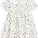 pureborn Baby Toddler Girl Woven Dress Short Sleeve Cotton Playwear Dresses 0-5T (3-4T, Pink Blooms-b)