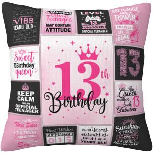 13th Birthday Gifts for Girls, 13 Year Old Girl Birthday Gift Ideas, 13 Yr Old Girl Presents Decorations for Girls Throw Pillow Covers 18x18 Inch
