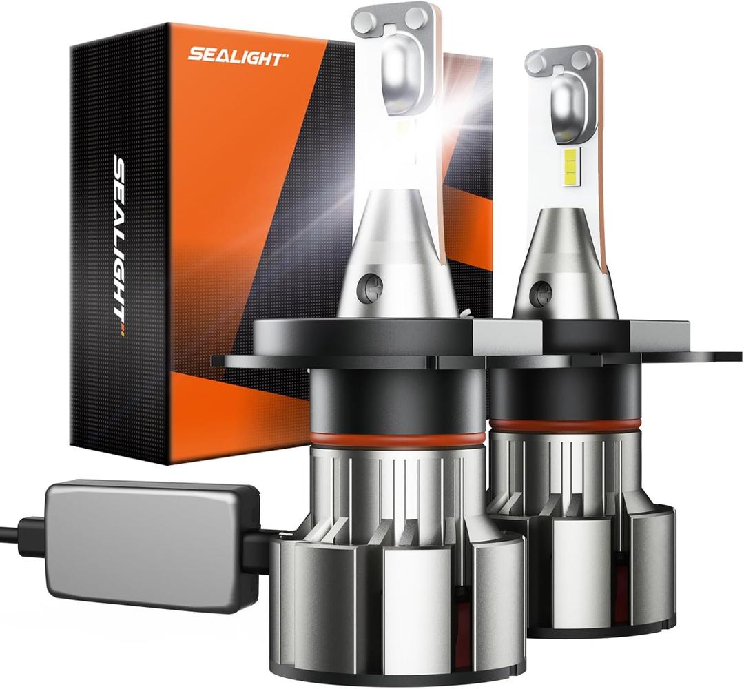 SEALIGHT H4/9003/HB2 Bulbs, 36000LM Super Bright 9003 Driving Lights, 6000K Daylight White with Cooling Fan, HB2/H4 Car Fog Bulb 5 Min Plug-N-Play, Pack of 2