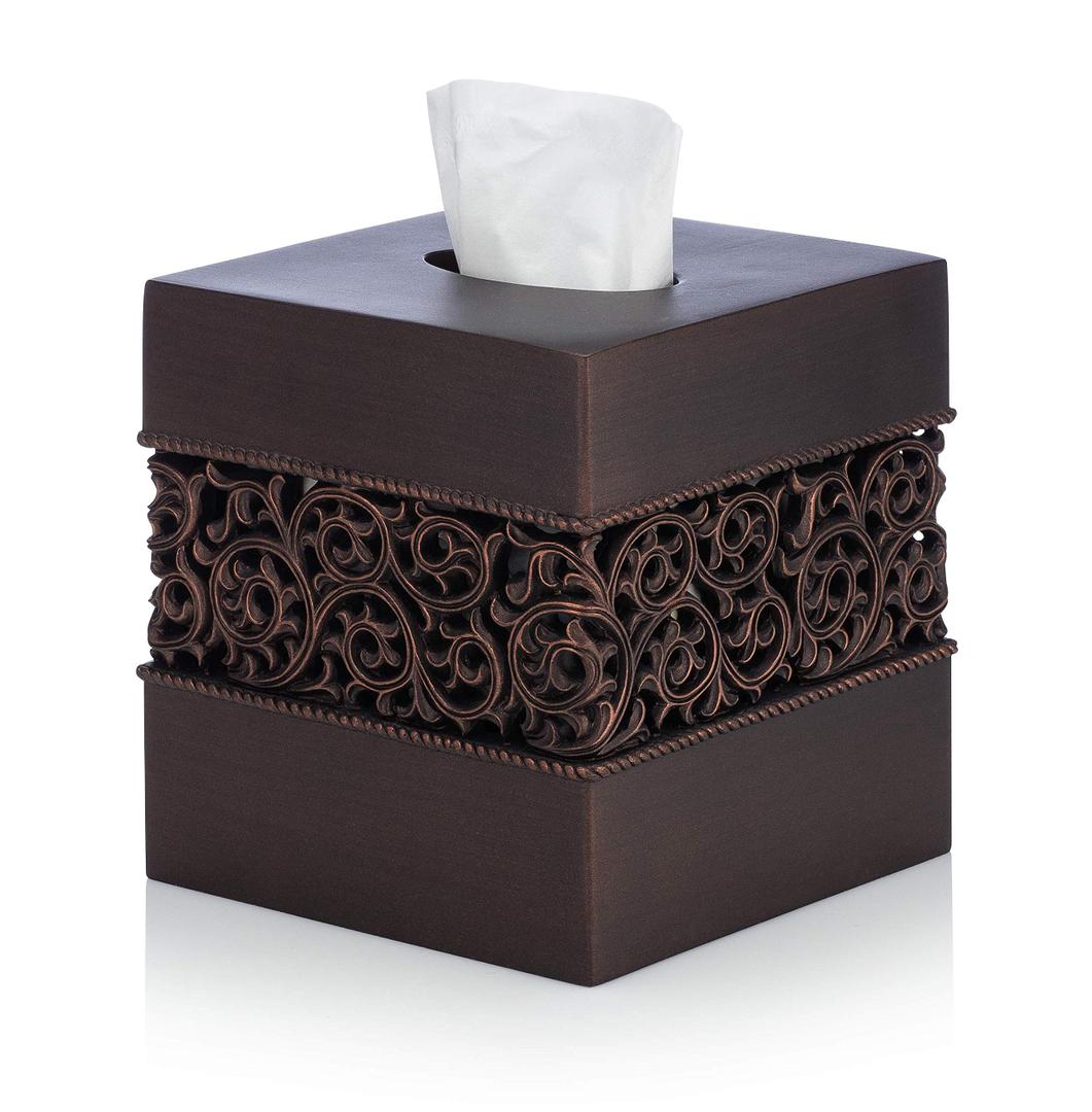 Copper Tissue Box Cover Square, Bathroom Accessories, Metal Tissue Holders for Bathrooms, Bedroom, Kitchen, Embossed Pattern, Modern Tissue Holders Decorative, Rustic, Copper