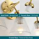 Modern Gold Bathroom Vanity Light, 3-Light Wall Sconce with Clear Ribbed Glass Shades, Farmhouse Industrial Light Fixture for Bathroom, Vanity Mirror, Powder Room, Hallway