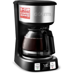 Gourmia GCM3518 5-Cup Programmable Drip Coffee Maker, Brew Later Timer, Adjustable 4-Hr Keep Warm, Pause & Serve, Freshness Timer, 700 W Compact Glass Carafe, EZ-View Water Window