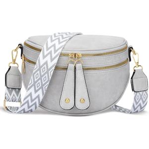 KKXIU Crossbody Sling Bag for Women Trendy Fanny Pack Vegan Leather Chest Bag (Light Grey)