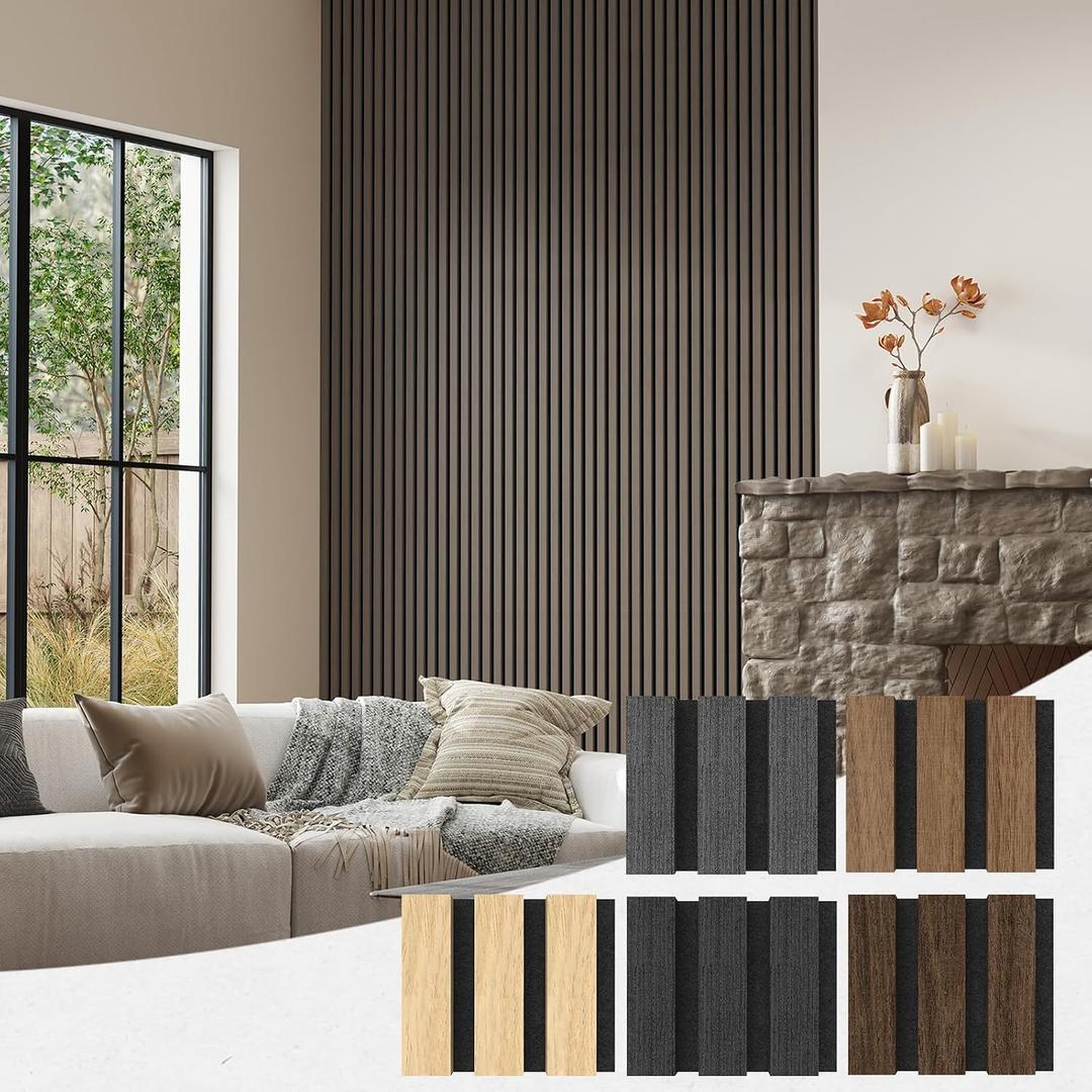 PIWA Acoustic Wall Panels 5 Pack Sample 3.9"x4.7", Wood Slat MDF Panel | Sound-Absorbing MDF Core, 3D Wood Slat Surface; Acoustic Wall Panels for Home Office, Studio, Gaming Room; Easy DIY Install, 5x4