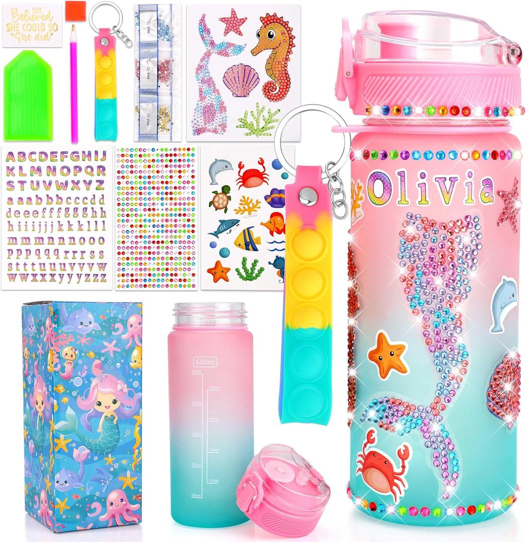 Decorate Your Own Water Bottle Kits for Girls, Christmas Gifts for 5 6 7 8 Years Old Girls, Birthday Gifts for Little Girls, Mermaid Toys for Girls, Mermaid Painting Gifts for Girls