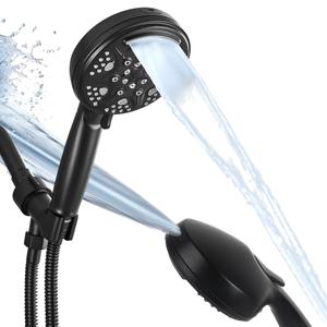 KINSE High Pressure Shower Head with Hose, 9-Mode Handheld Shower Head, 5" Shower Head with 71" Extra Long Hose & Adjustable Bracket, Built-In Power Wash to Clean Tub, Tile & Pets（Matte Black)