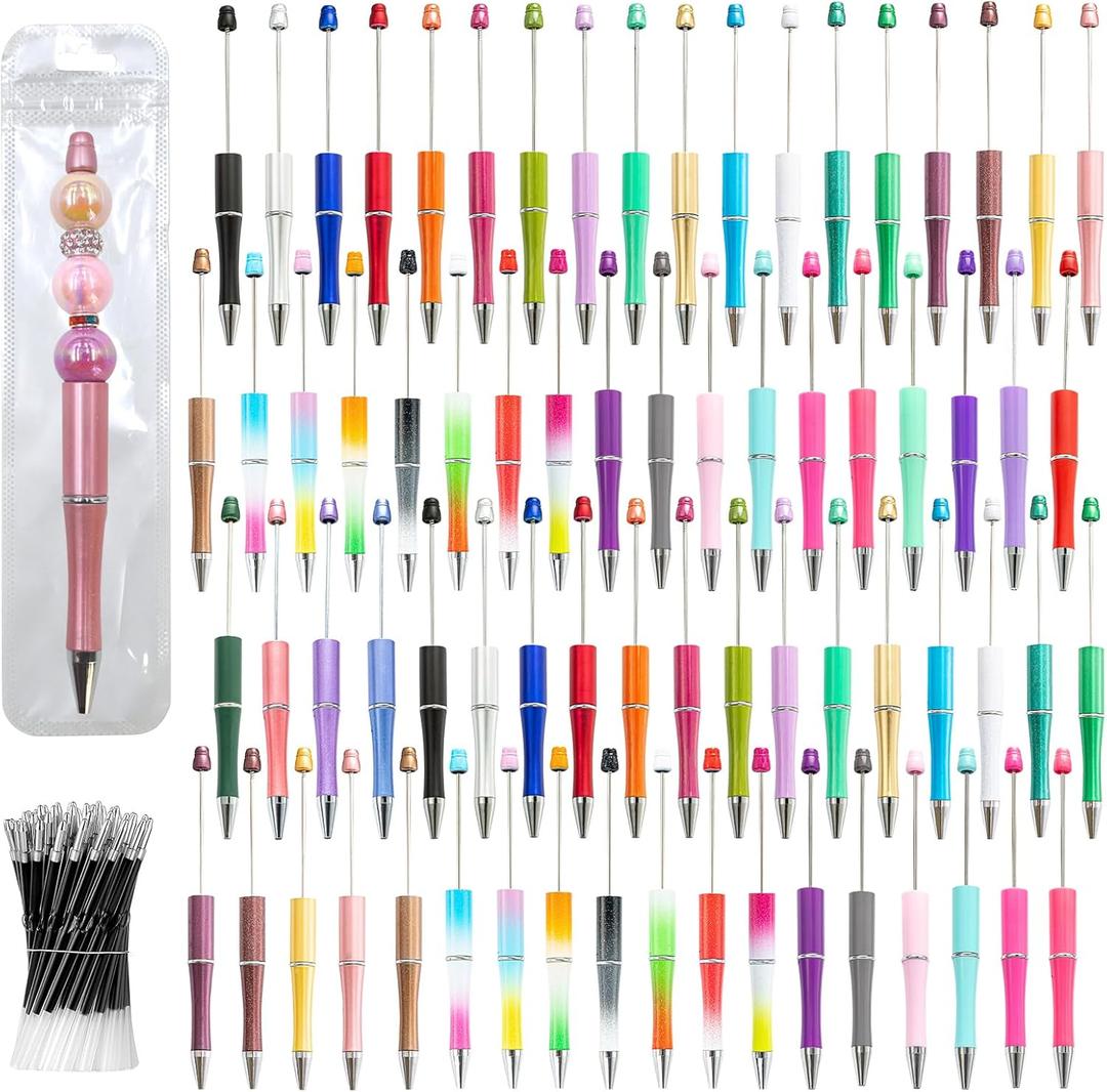 600 Pieces Beadable Pens - 200 Plastic Beadable Pens Bulk, Refills & Pen Bags Included - Beaded Pens Kit Cute Ballpoint Pens Black Ink - DIY Pens for Students & Teachers (Multicolor) (3 Count (Pack of 200))