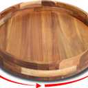 Acacia Wooden Lazy Susan for Table Top-12 Inch Wooden Lazy Susan Turntable with Double Handle-Large Acacia Wooden-Spice Organizer for Countertop, Table, Cabinet