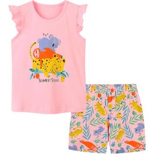 Toddler Girls Summer Outfit Cotton Flutter Sleeve Tank Top and Shorts Cute Clothing Set Size: 7Y (Leopard Pink)