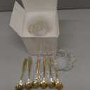 3.3“ Small Sakura Dipping Bowls Set with Gold Spoons，Clear Glass Sauce Dishes with Gold Trim for Soy Sauce, Sushi, Snacks, and Party Appetizers（6 Bowls+6 Spoons）, Samll