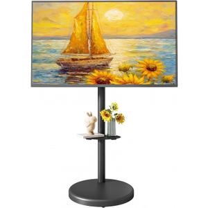 Height Adjustable Rolling TV Stand for 37-86 Inch TV up to 110 Pounds, Portrait to Landscape, Heavy Duty Mobile TV Cart with Shelf Max VESA 600x400mm (Black)