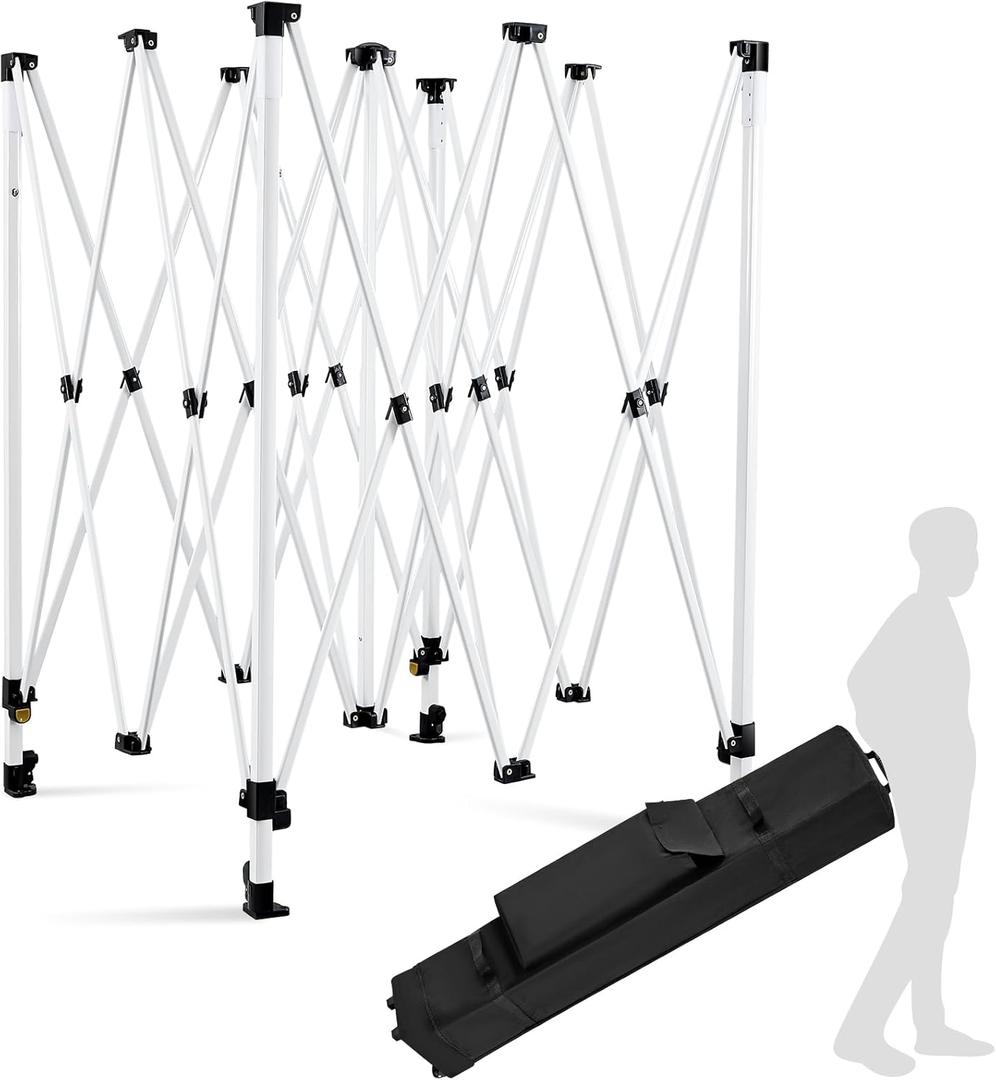 10 x 10 ft Canopy Tent Frame and Roller Bag Adjustable Iron Frame with 3 Height Levels,Pinch-Free Buttons, Square Legs Collapsible Canopy Shelves for Outdoors, Shelves Only