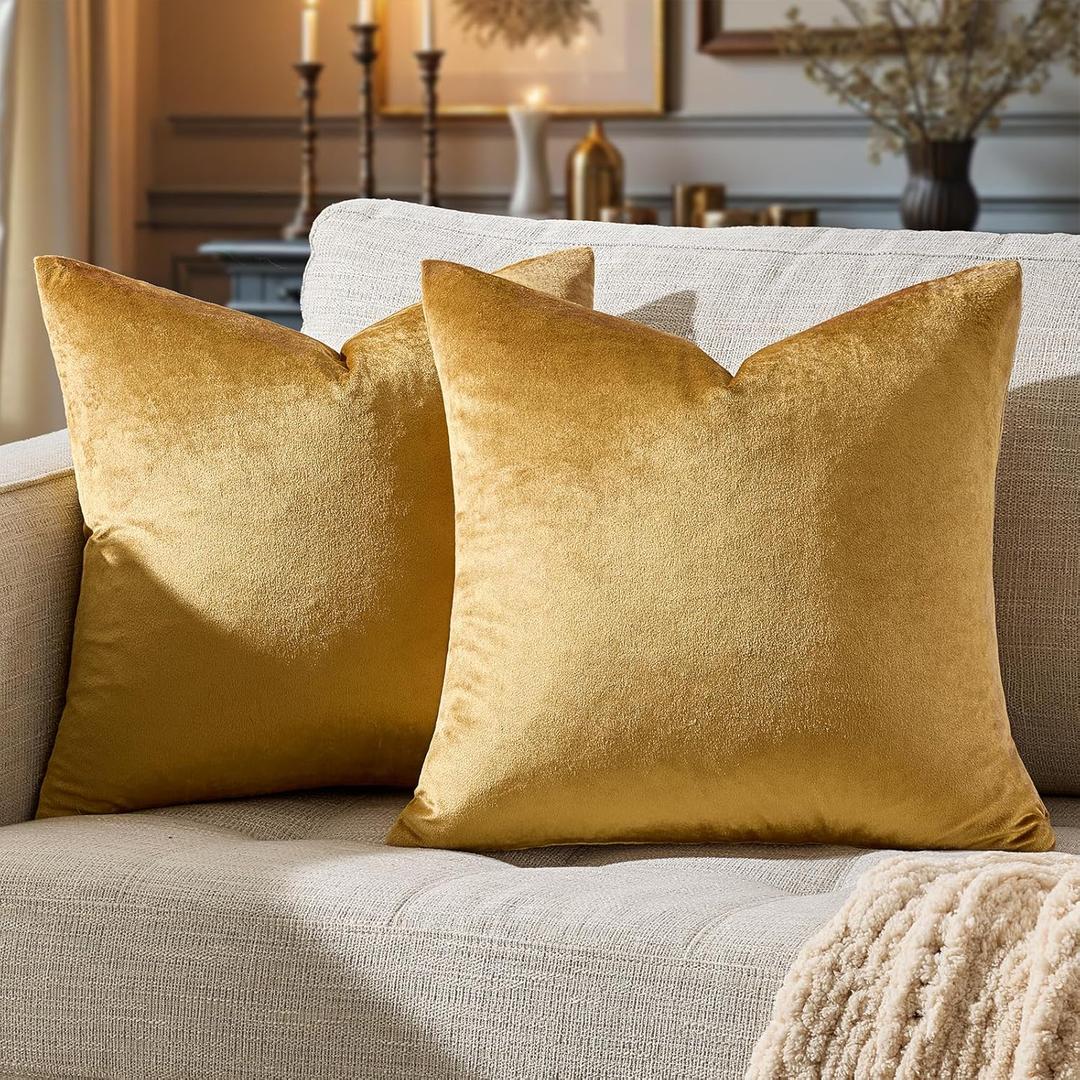 GIGIZAZA Golden Throw Pillow Covers 24x24 Decorative Velvet Cushion Covers Pack of 2 Pillowcase for Sofa