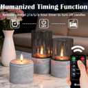 Rechargeable Marble Flameless Candles, Gray Glass LED Pillar Candle with Remote & Timer,Decorative Candles for Living Room, Bedroom, Holiday Dcor & Gifts for Women,Set of 3