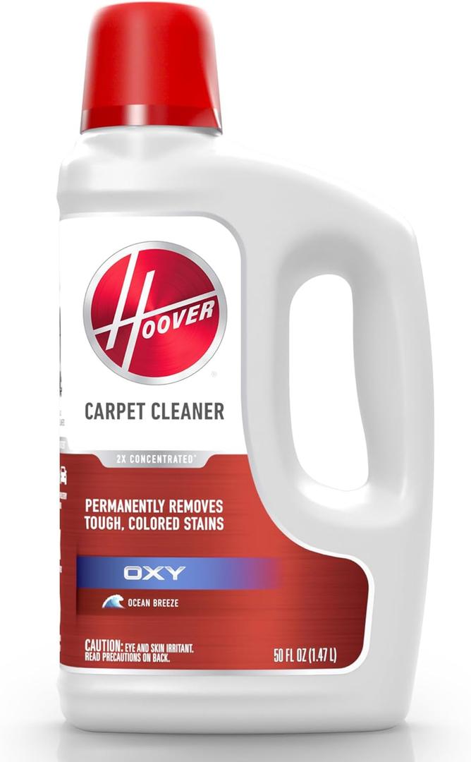 Hoover Oxy Carpet Cleaner Solution, 50 oz., Ocean Breeze Scent, Deep Cleaning Carpet Shampoo Solution, Removes Tough Colored Stains from Carpet and Upholstery, Pair with Hoover Carpet Cleaner Machine (50 Fl Oz (Pack of 1))