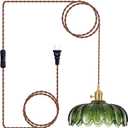 XZHGCEE Plug in Pendant Light Fixtures: Hanging Light Plug in Green Glass Hanging Lamp, Pendant Lighting for Kitchen Island, Bedroom, Dining Room, Living Room, E26 No Bulb (Copper)