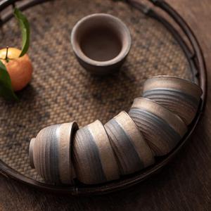 (Set of 6)Handmade Small Clay Pottery Teacup Set Japanese Asian Tradition Aesthetic Ceramic Porcelain Tea Cup Chado Zen (5.1 Ounces, Soil)