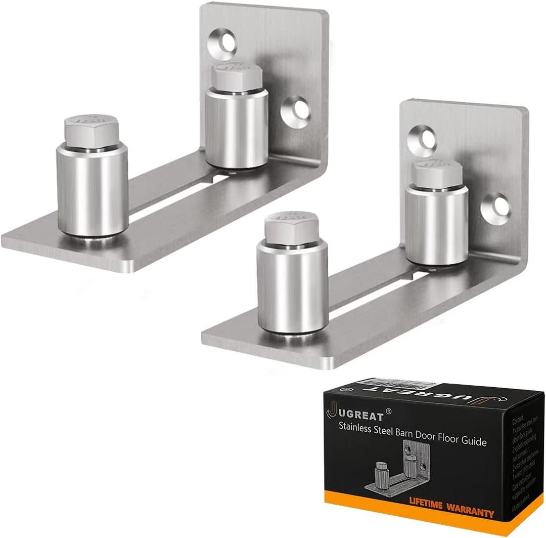 JUGREAT Stainless Steel Sliding Door Guides Floor Mount, Adjustable Roller Wall Mounted Floor Guide for Door Thick Up to 2 1/8 Inches, Flush Bottom Design (2 Pack) (Silver) JUGREAT Stainless Steel Sliding Door Guides Floor Mount, Adjustable Roller Wall Mounted Floor Guide for Door Thick Up to 2 1/8 Inches, Flush Bottom Design (2 Pack) (Silver)