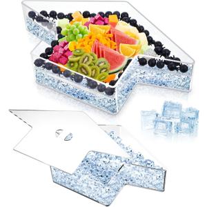 14.9 Inch Summer Chilled Serving Trays for Parties Double Layer Large Fillable Cap Charcuterie Board Removable Food Tray Grad Party Fruit Tray Macaroon Stand Cookie Snack Dish