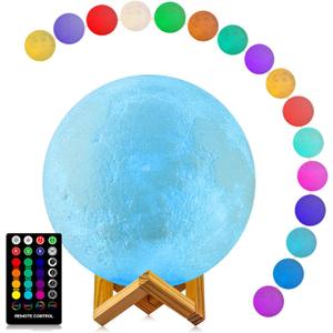 LOGROTATE Moon Lamp, Moon Light Lamps with Time Setting and Stand 3D Printing LED 16 Colors, Hung Up Decorative Night Lights for Baby Kids Friends Lover Birthday Gifts(Diameter 9.6 inch)