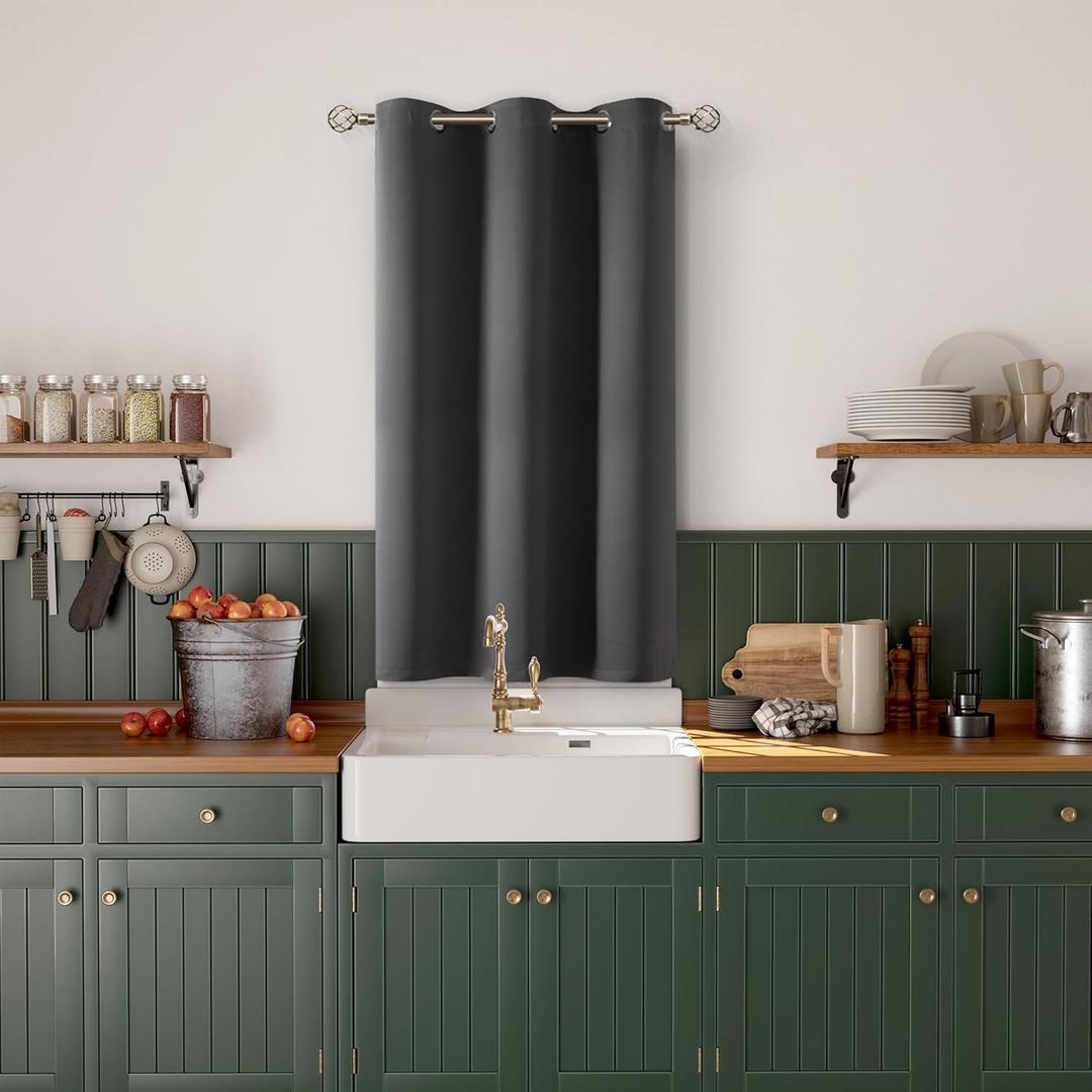 BGment Kitchen Curtain 45 Inch Length, Short Blackout Curtain for Small Window, Grommet Privacy Thermal Insulated Tier Room Darkening Drape for Bedroom, 1 Panel, 42 x 45 Inch, Dark Grey