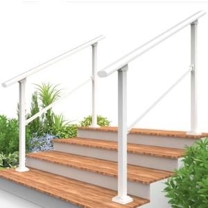 2-Pack Hand Rails for Outdoor Steps, 4 Step Metal Stair Railing Kit, Outdoor Steel railings for Porch, Deck & Concrete Steps, Safe Hand Railings for Seniors White