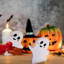 2 x Cute Ghost Halloween Decorations Indoor, Wooden Tiered Tray Decor Table Sign, Halloween Decor Wooden Ghost Sign for Party Home Shelf Display, 3 Pcs, Black White