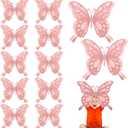 Geyee 12 Pcs 3D Large Butterfly Party Decoration Paper Stickers in 2 Different Size Butterfly Wall Mural Set for Birthday Baby Shower Nursery Bedroom Wedding(Champagne)