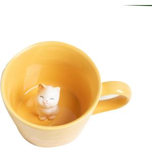 DIHOclub Cat Coffee Cup Hidden Ceramic Animal Inside Mug,Cute Cartoon Handmade Figurine Mugs,Holiday and Birthday Gift for Coffee Milk Tea Lovers,12 Oz(yellow)