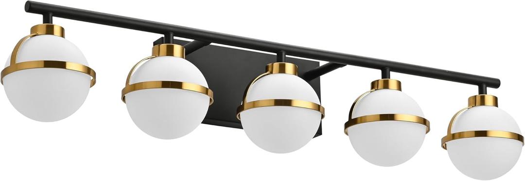 SOLFART Bathroom Light Fixtures Over Mirror Vintage Wall Lighting Over Mirror Bathroom Vanity Light Fixtures 5 Lights Brass Black Wall Light
